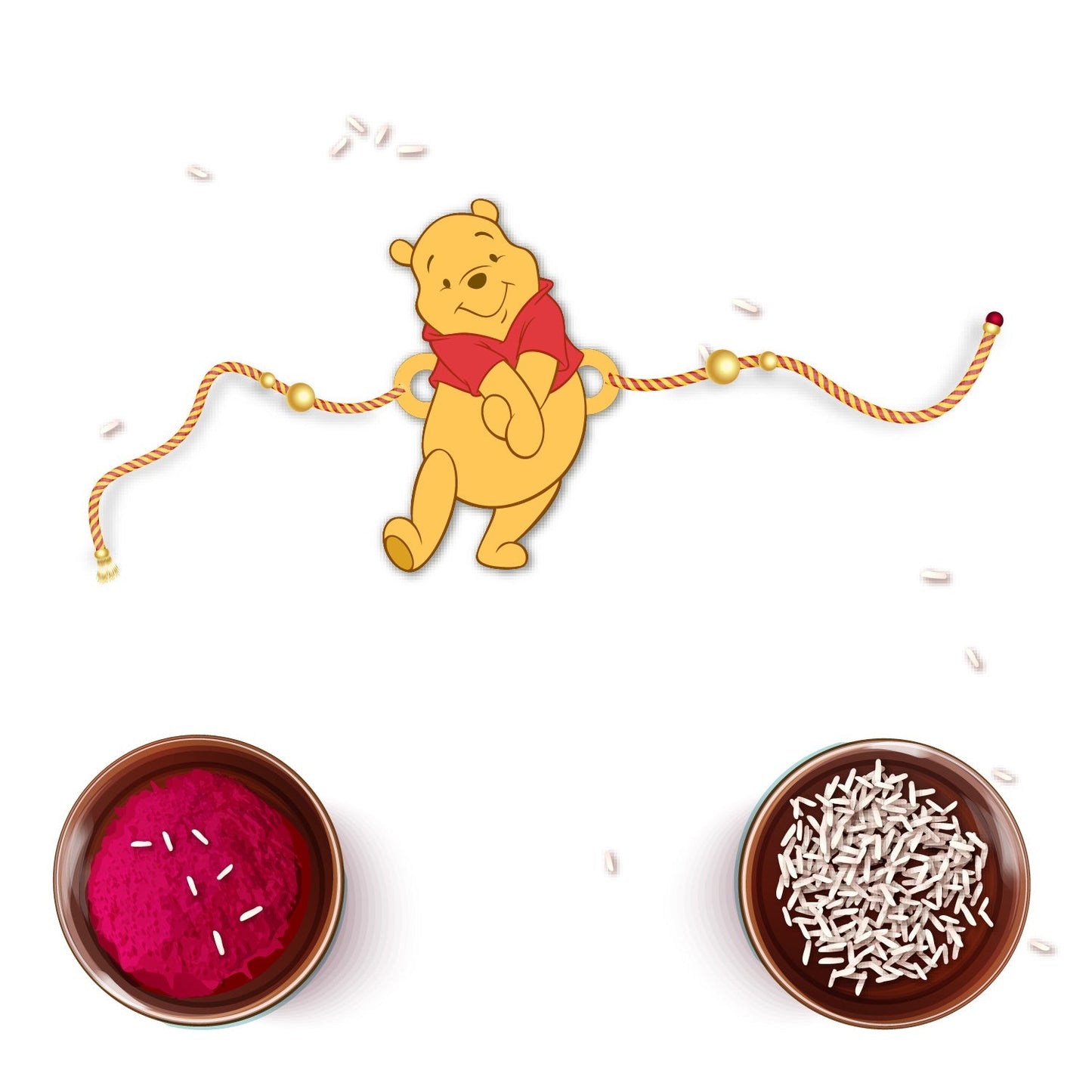 Indianvibez Winnie Pooh Wooden Rakhi with Rudraksha, Cute Rakhi for Brother, Shop India - Kids Rakhi - Swadesiicart
