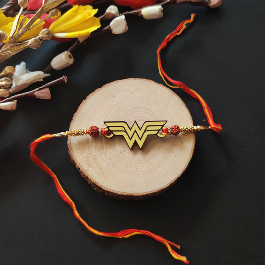 Indianvibez Wonder Woman Wooden Rakhi/Lumba - Kids Rakhi - Swadesiicart