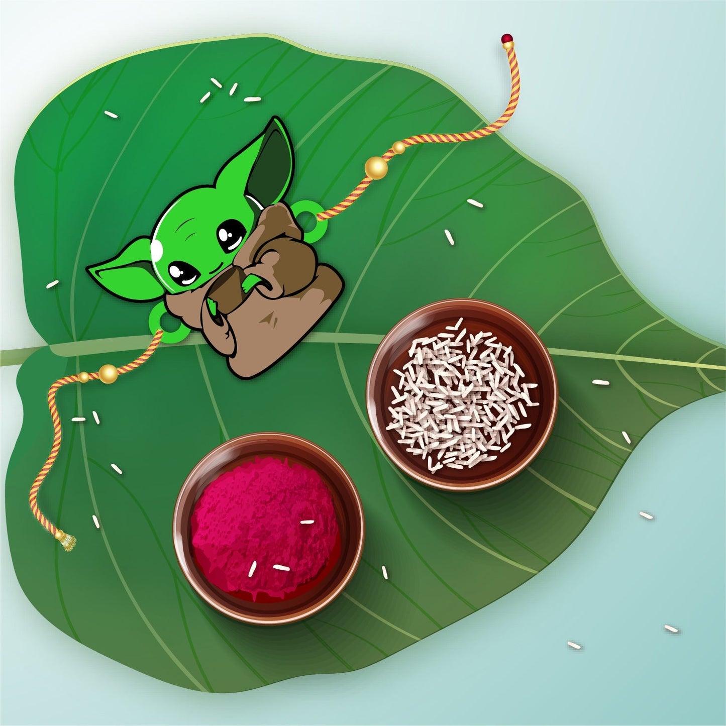 Indianvibez Yoda Wooden Rakhi with Rudraksha, Star Wars Rakhi for Bro, Shop India - Kids Rakhi - Swadesiicart