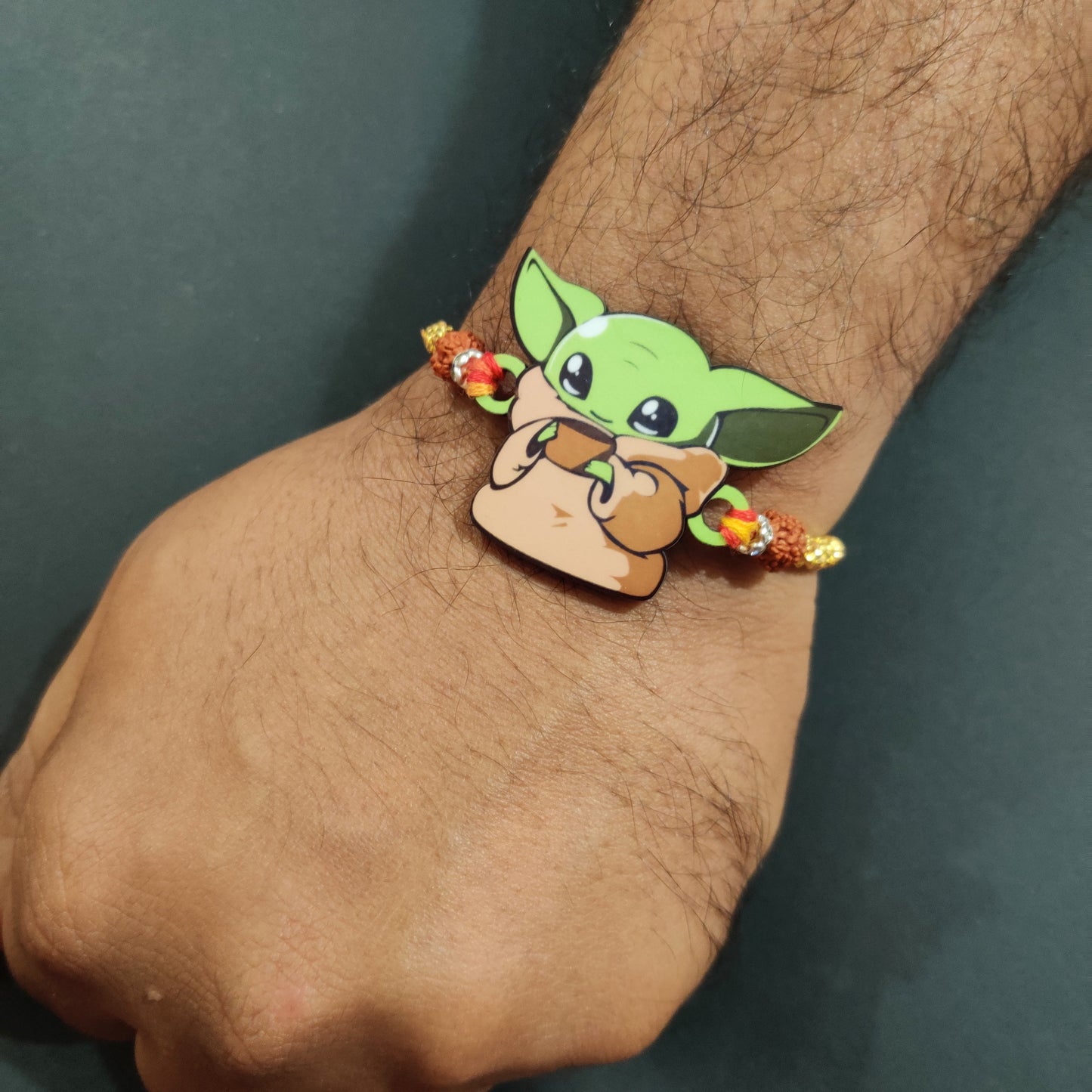 Indianvibez Yoda Wooden Rakhi with Rudraksha, Star Wars Rakhi for Bro, Shop India - Kids Rakhi - Swadesiicart