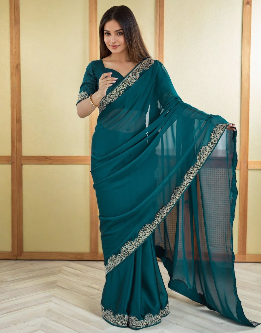 Lorenvalley Fashion Rama Rangoli Silk with Coding Lace Work Saree with Blouse - Swadesiicart