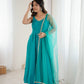 Lorenvalley Fashion Rama Pure Roman Silk Chanderi Fabric Yoke Fancy Lace Work Anarkali Kurta Pant With Dupatta Set - Swadesiicart