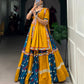 Lorenvalley Yellow and Rama Rayon with Printed Silk Original Mirror Gamthi Work and Embossed Design Gota Lehenga Choli with Dupatta | Swadesiicart