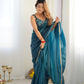 Lorenvalley Ready to wear Crush Tissue Silk Fabric Fancy Border Premium Lace Work Predrapped Saree - Swadesiicart