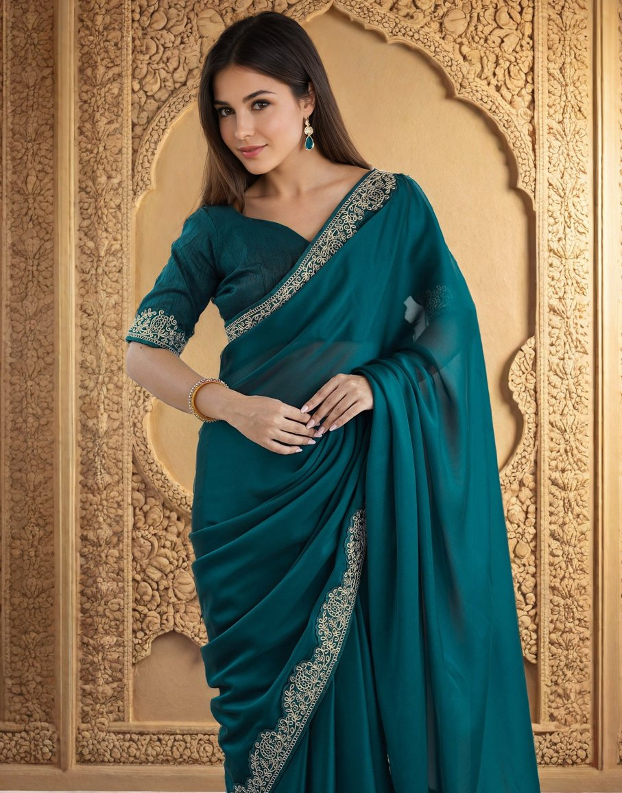 Lorenvalley Fashion Rama Rangoli Silk with Coding Lace Work Saree with Blouse - Swadesiicart