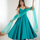 Lorenvalley Fashion Rama Pure Roman Silk Chanderi Fabric Yoke Fancy Lace Work Anarkali Kurta Pant With Dupatta Set - Swadesiicart