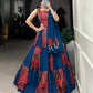 Lorenvalley Pure Cotton Rama Plain And Printed With Foil Work Lehenga Choli with Dupatta | Swadesiicart