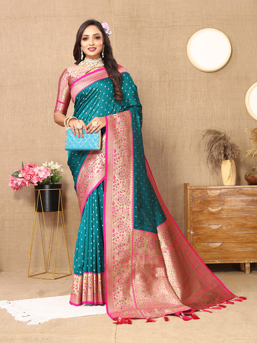 Lorenvalley Fashion Rama Soft Silk weaving Design Rich Zari Weaving Saree - Swadesiicart