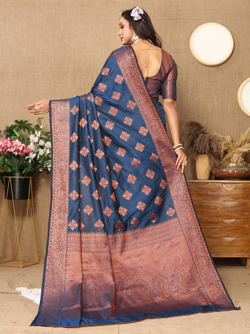 Lorenvalley Fashion Rama Soft Katan Silk Woven Design Copper Zari Weaving Saree - Swadesiicart