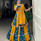 Lorenvalley Yellow and Rama Rayon with Printed Silk Original Mirror Gamthi Work and Embossed Design Gota Lehenga Choli with Dupatta | Swadesiicart