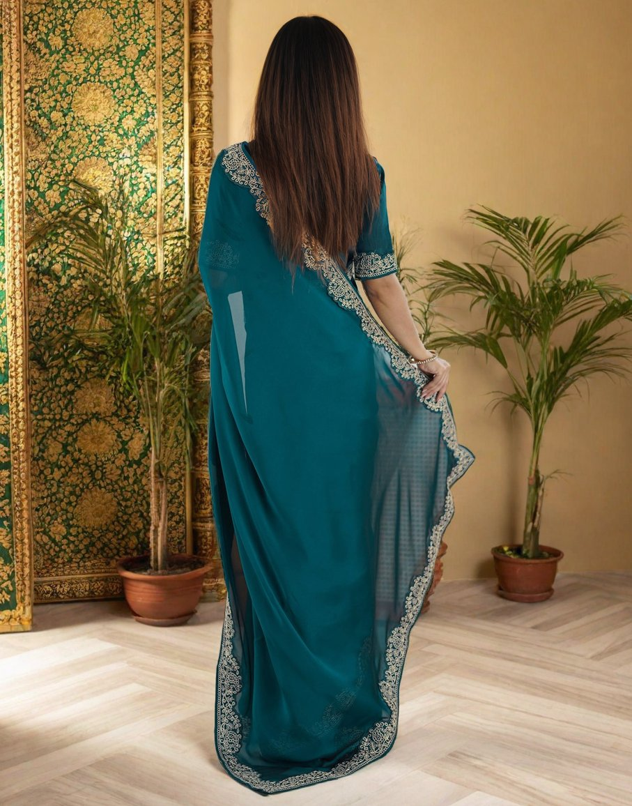 Lorenvalley Fashion Rama Rangoli Silk with Coding Lace Work Saree with Blouse - Swadesiicart
