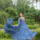 Lorenvalley Rama Faux Georgette Bandhani Print Work With Kutchi Patch Work Gown | Swadesiicart