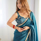Lorenvalley Ready to wear Crush Tissue Silk Fabric Fancy Border Premium Lace Work Predrapped Saree - Swadesiicart