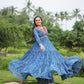 Lorenvalley Rama Faux Georgette Bandhani Print Work With Kutchi Patch Work Gown | Swadesiicart