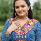 Lorenvalley Rama Faux Georgette Bandhani Print Work With Kutchi Patch Work Gown | Swadesiicart