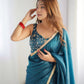 Lorenvalley Ready to wear Crush Tissue Silk Fabric Fancy Border Premium Lace Work Predrapped Saree - Swadesiicart