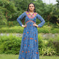Lorenvalley Rama Faux Georgette Bandhani Print Work With Kutchi Patch Work Gown | Swadesiicart