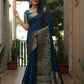 Lorenvalley Premium Pure Handmade Bandhej Kanjivaram silk saree with Zari Weaving Rich Pallu saree - Rama - Swadesiicart