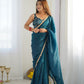 Lorenvalley Ready to wear Crush Tissue Silk Fabric Fancy Border Premium Lace Work Predrapped Saree - Swadesiicart