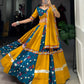 Lorenvalley Rayon Yellow and Rama with Printed Silk Original Mirror Gamthi Work and Embossed Design Gota Lehenga Choli with Dupatta | Swadesiicart