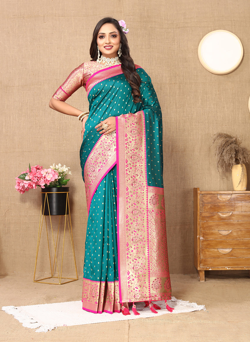 Lorenvalley Fashion Rama Soft Silk weaving Design Rich Zari Weaving Saree - Swadesiicart