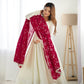 Lorenvalley White Vichitra Silk Fabric Fully Flared Anarkali Pant With Dupatta Set | Swadesiicart