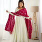 Lorenvalley White Vichitra Silk Fabric Fully Flared Anarkali Pant With Dupatta Set | Swadesiicart