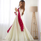 Lorenvalley White Vichitra Silk Fabric Fully Flared Anarkali Pant With Dupatta Set | Swadesiicart