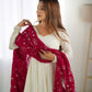 Lorenvalley White Vichitra Silk Fabric Fully Flared Anarkali Pant With Dupatta Set | Swadesiicart