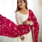 Lorenvalley White Vichitra Silk Fabric Fully Flared Anarkali Pant With Dupatta Set | Swadesiicart