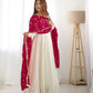 Lorenvalley White Vichitra Silk Fabric Fully Flared Anarkali Pant With Dupatta Set | Swadesiicart