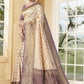 Vedant Vastram Litchi Silk Designer Banarasi Saree - Cream | Swadesiicart