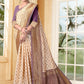 Vedant Vastram Litchi Silk Designer Banarasi Saree - Cream | Swadesiicart