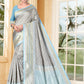 Vedant Vastram Litchi Silk Designer Banarasi Saree - Grey | Swadesiicart