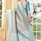 Vedant Vastram Litchi Silk Designer Banarasi Saree - Grey | Swadesiicart
