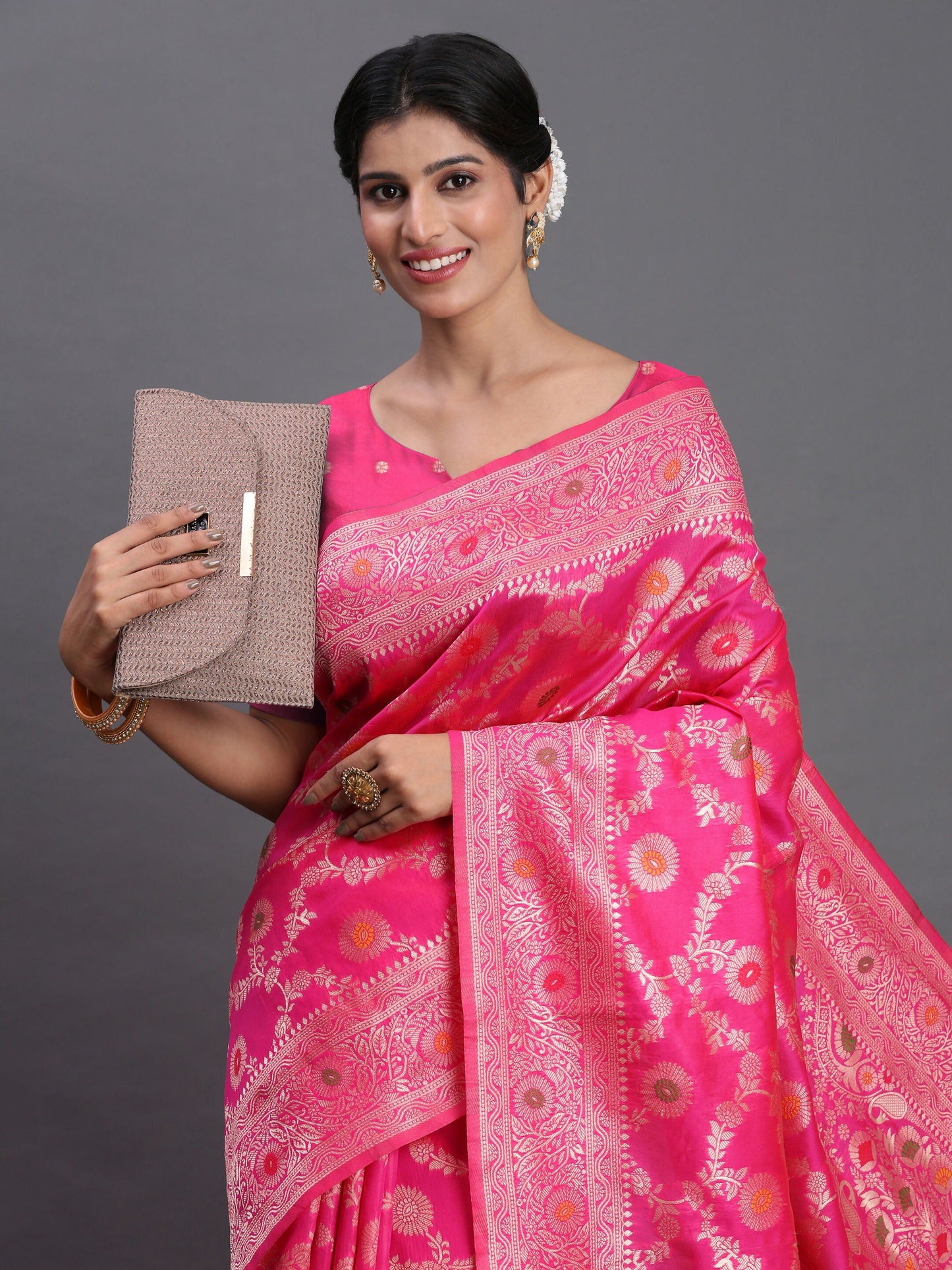 Astita Banarasi Silk Pink Saree | Swadesiicart