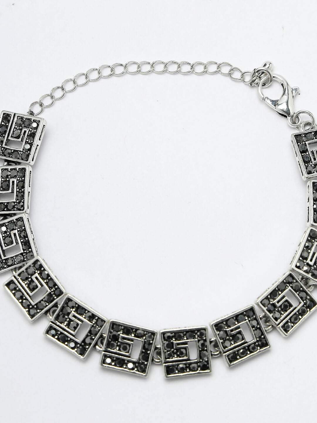 NVR Women American Diamond Rhodium-Plated Link Bracelet - Swadesiicart