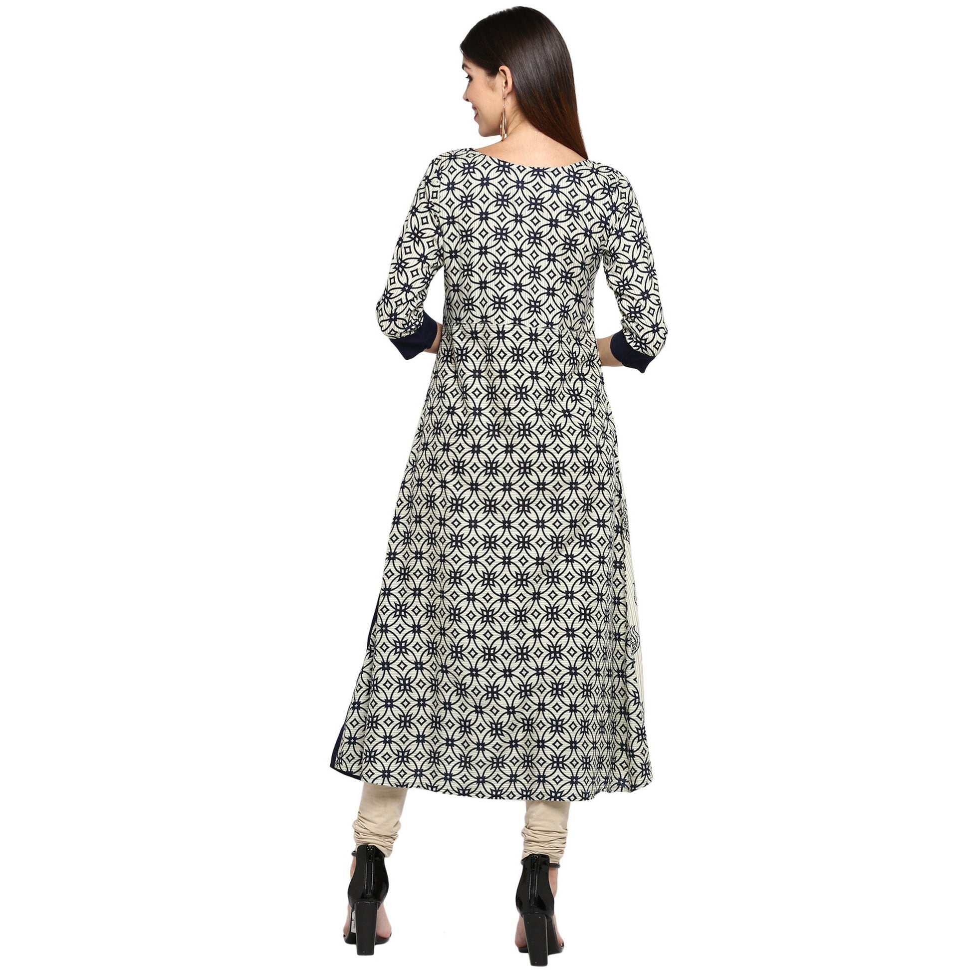 NOZ2TOZ Women's Blue & White Rayon Straight Kurta- (1pc set) - Swadesiicart
