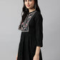 Black Rayon Yoke Embroidered A-line Top - Tarini - Swadesiicart