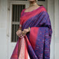 Vishnu Weaves Women's Blue Raw Silk Saree with Blouse - Swadesiicart