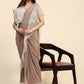 Light Brown Lycra Solid Ready to Wear Saree with stitched Blouse - Nita | Swadesiicart