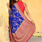 Joban Fashion Ink Blue Crepe Chiffon Pure Handloom Banarasi Silk Saree | Swadesiicart