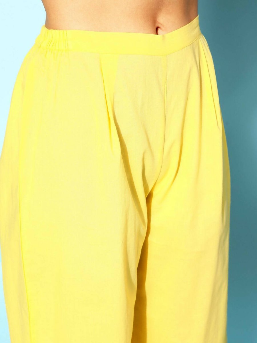 Ahalyaa Women Yellow Colour Cotton Printed Kurta Palazzo Set | Swadesiicart