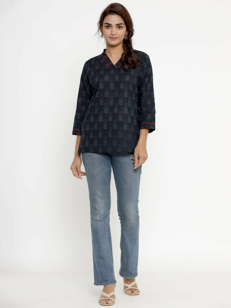 Miravan Women's Blue Printed Indigo Kurti - Swadesiicart