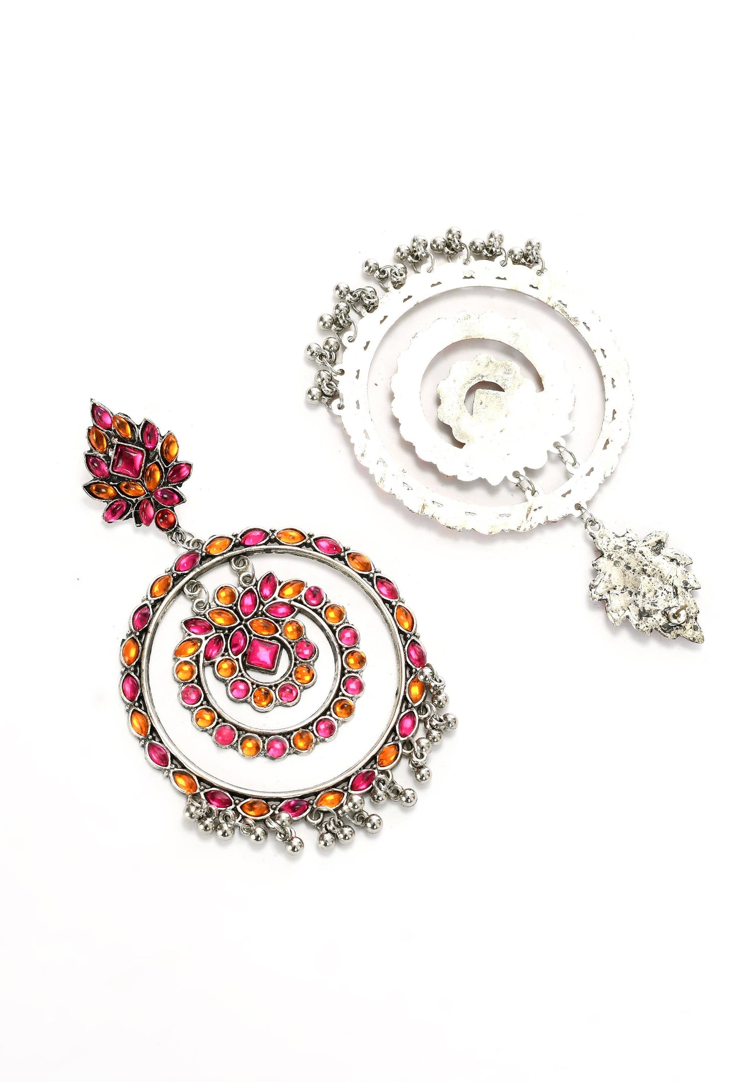 Mominos Fashion Johar Kamal Women's Pink & Orange Kundan Circles Earrings - Swadesiicart