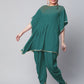 Ahalyaa Women Dark Green Crepe Glitter Printed Kurta with Dhoti Pants | Swadesiicart