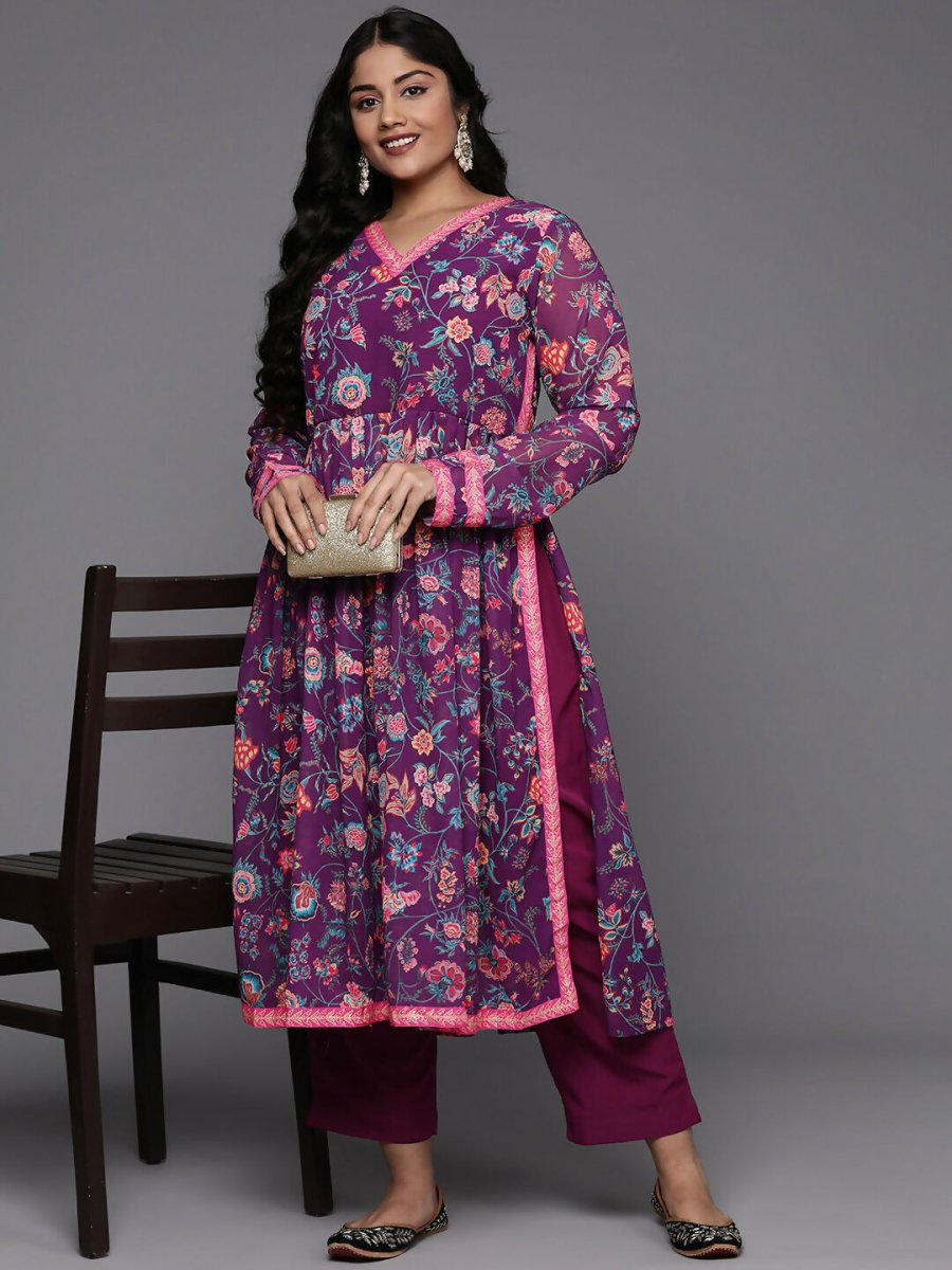 Ahalyaa Women's Traditional wear Kurta Set - Purple | Swadesiicart