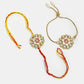 NVR Women & Men Set of 2 Gold Kundan-Studded Bhaiya Bhabhi Rakhi Set With Roli Chawal | Swadesiicart