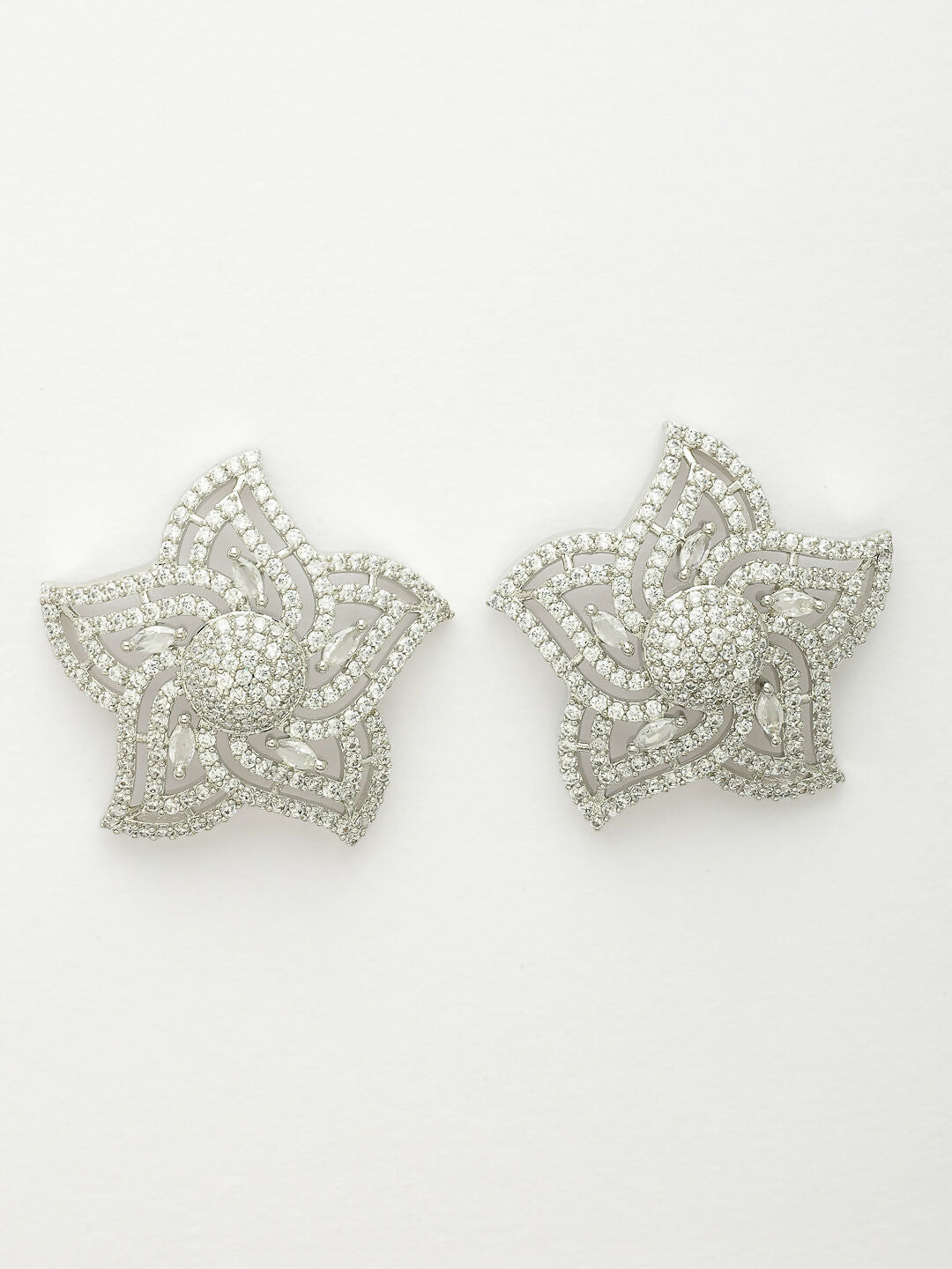 NVR Wome's Silver-Plated AD- Studded Star-Shaped Contemporary Stud Earrings | Swadesiicart