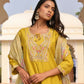 Jyoti Fashion Women's Yellow Cotton Silk Hand Work with Floral Printed Kurta Set | Swadesiicart